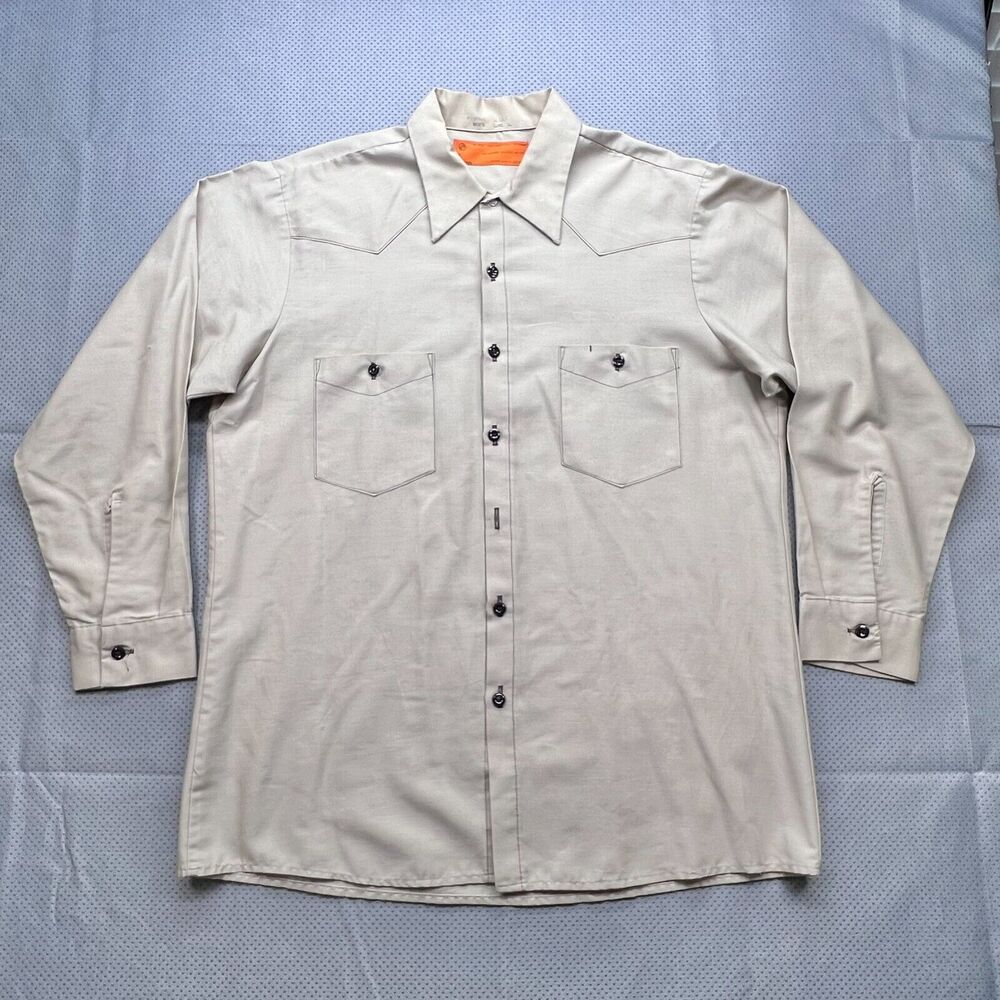 Setlo Wear Shirt Mens Large (16-16.5) Beige Tan USA Union Made Rancher Workwear